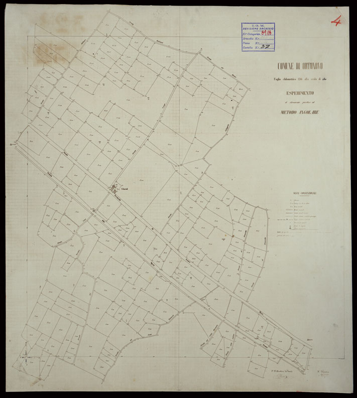(N:23833) COMUNE DI ORTONOVO FOGLIO CHILOMETRICO 12-15 ALLA SCALA DI 1:2.500 ESPERIMENTO DI RILEVAMENTO PARCELLARE COL METODO ANGOLARE. (CA003104) Carte e stampe antiche: riproduzione a colori su carta (formato A1)