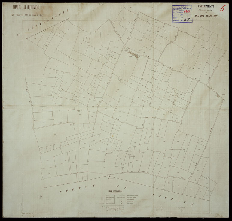 (N:23835) COMUNE DI ORTONOVO FOGLIO CHILOMETRICO 12-15 ALLA SCALA DI 1:2.500 ESPERIMENTO DI RILEVAMENTO PARCELLARE COL METODO ANGOLARE. (CA003106) Carte e stampe antiche: riproduzione a colori su carta (formato A1)