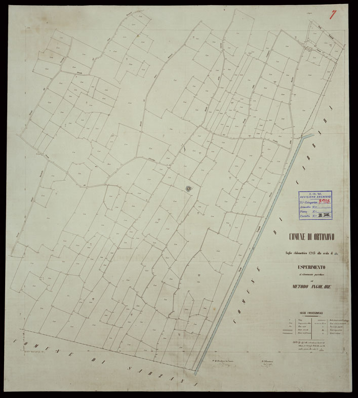 (N:23836) COMUNE DI ORTONOVO FOGLIO CHILOMETRICO 12-15 ALLA SCALA DI 1:2.500 ESPERIMENTO DI RILEVAMENTO PARCELLARE COL METODO ANGOLARE. (CA003107) Carte e stampe antiche: riproduzione a colori su carta (formato A1)