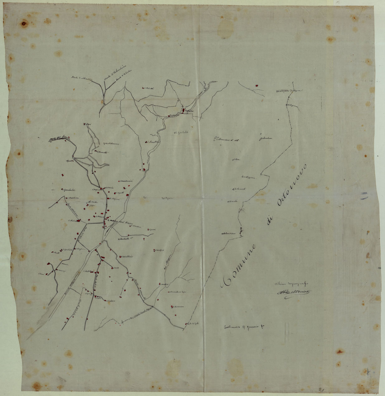 (N:23840) COMUNE DI ORTONOVO LUCIDI DI CAMPAGNA - FOGLIO 4 (CA003111) Carte e stampe antiche: riproduzione a colori su carta (formato A1)