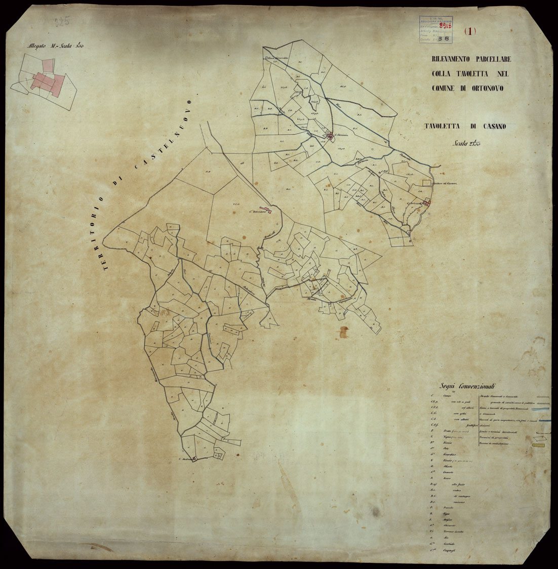 (N:1115) RILEVAMENTO PARCELLARE COLLA TAVOLETTA NEL COMUNE DI ORTONOVO - TAVOLETTA DI CASSANO (CA003125) Carte e stampe antiche: riproduzione a colori su carta (formato A1)