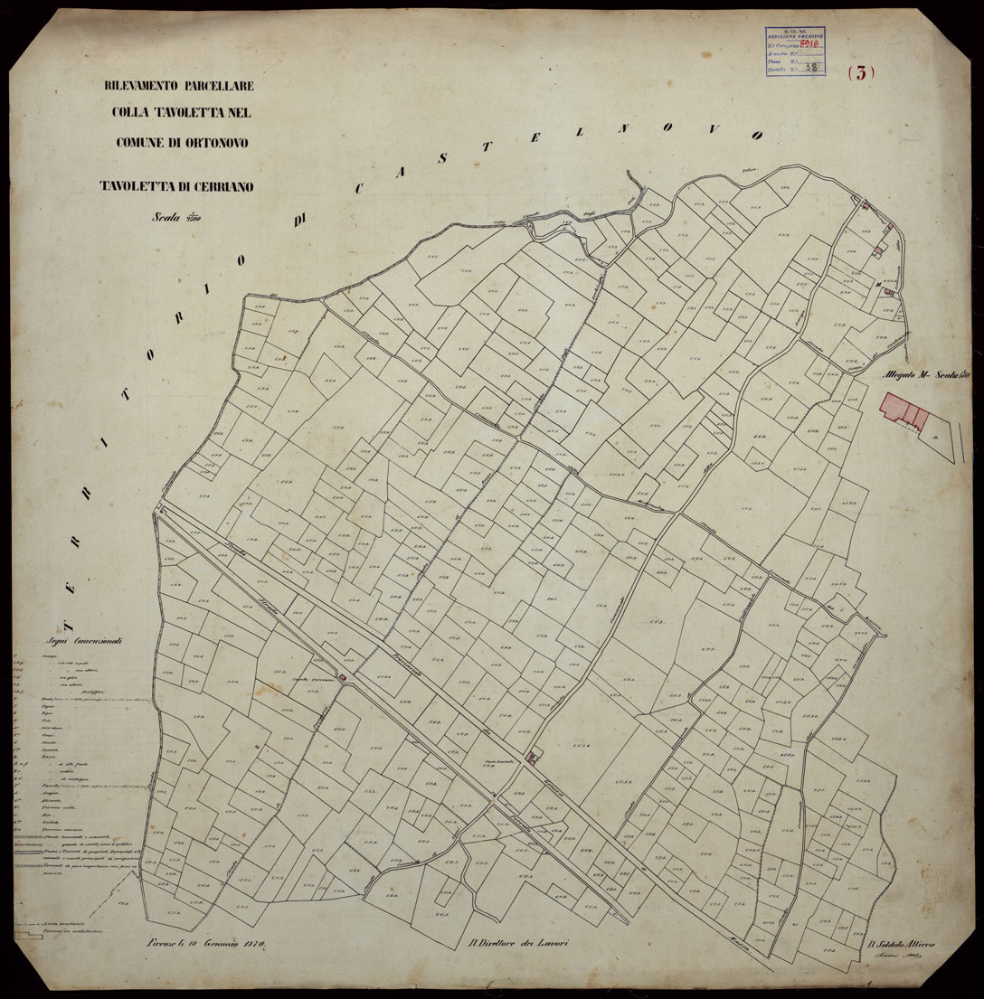 (N:1112) RILEVAMENTO PARCELLARE COLLA TAVOLETTA NEL COMUNE DI ORTONOVO - TAVOLETTA DI CERRIANO (CA003127) Carte e stampe antiche: riproduzione a colori su carta (formato A1)