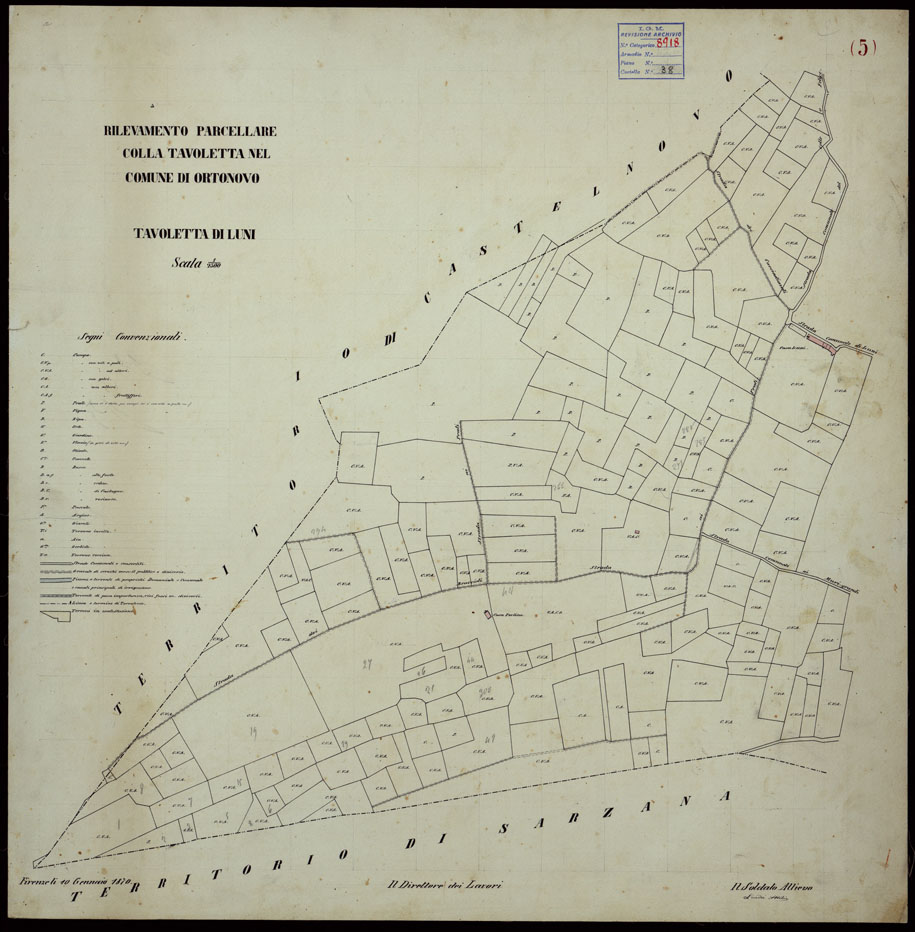 (N:1110) RILEVAMENTO PARCELLARE COLLA TAVOLETTA NEL COMUNE DI ORTONOVO - TAVOLETTA LUNI (CA003129) Carte e stampe antiche: riproduzione a colori su carta (formato A1)