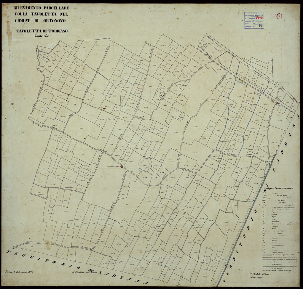 (N:1109) RILEVAMENTO PARCELLARE COLLA TAVOLETTA NEL COMUNE DI ORTONOVO - TAVOLETTA DI TORRIANO (CA003130) Carte e stampe antiche: riproduzione a colori su carta (formato A1)