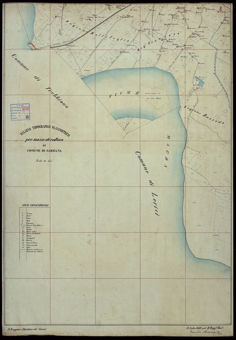 (N:15321) RILIEVO TOPOGRAFICO PLANIMETRICO PER MASSE DI COLTURA DEL COMUNE DI SARZANA -TAVOLETTA N.5 (CA003147) Carte e stampe antiche: riproduzione a colori su carta (formato A1)