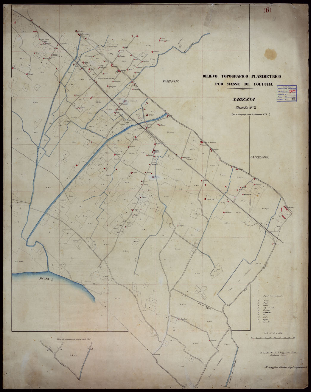 (N:15319) RILIEVO TOPOGRAFICO PLANIMETRICO PER MASSE DI COLTURA SARZANA - TAVOLETTA N. 3 (CA003148) Carte e stampe antiche: riproduzione a colori su carta (formato A1)