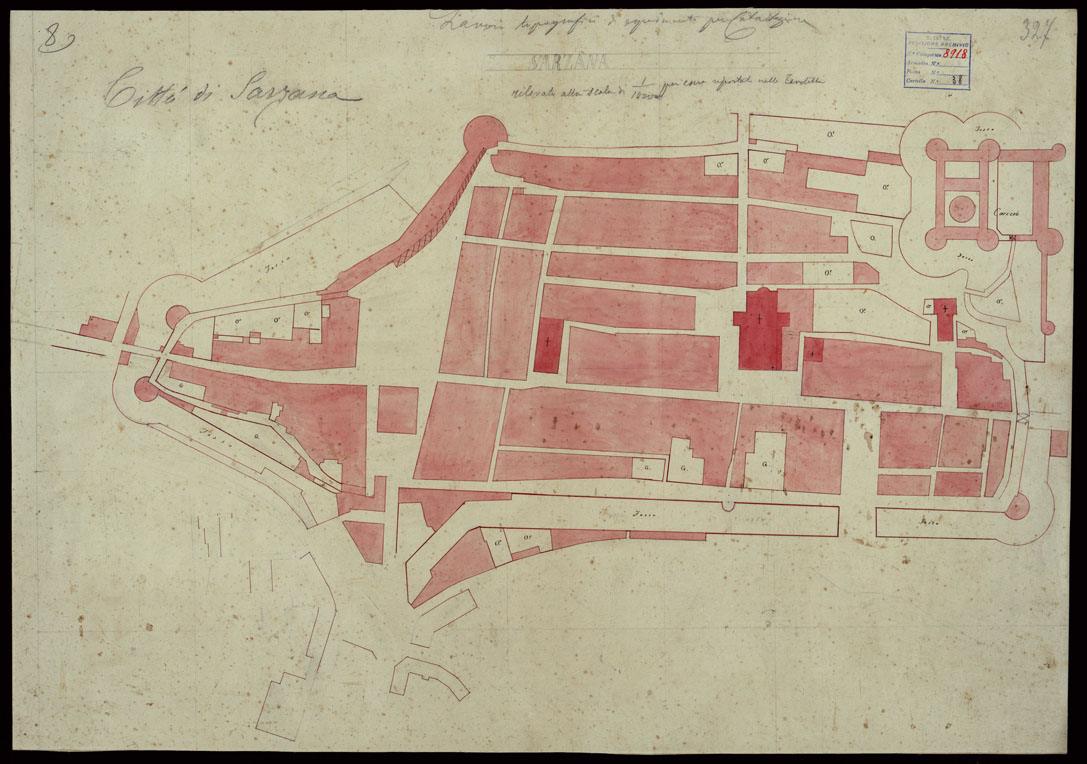 (N:1113) RILIEVO TOPOGRAFICO PLANIMETRICO PER MASSE DI COLTURA SARZANA  SARZANA - PIANTA DELLA CITTA' (CA003150) Carte e stampe antiche: riproduzione a colori su carta (formato A1)