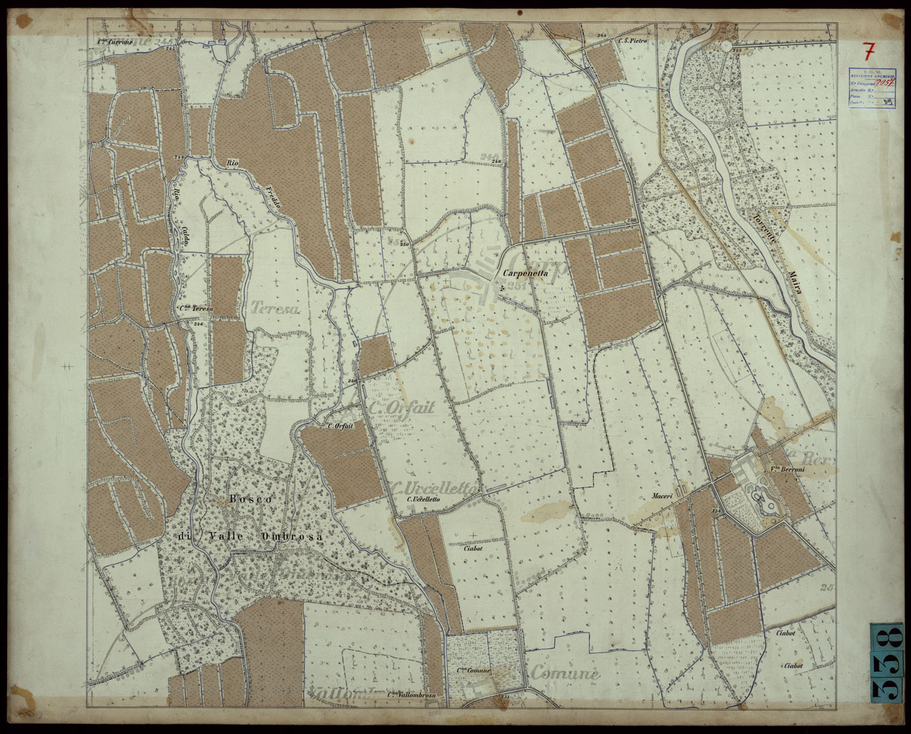 (N:23890) CARTA DEI DINTORNI DI RACCONIGI - FOGLIO 7 (CA003190) Carte e stampe antiche: riproduzione a colori su carta (formato A1)