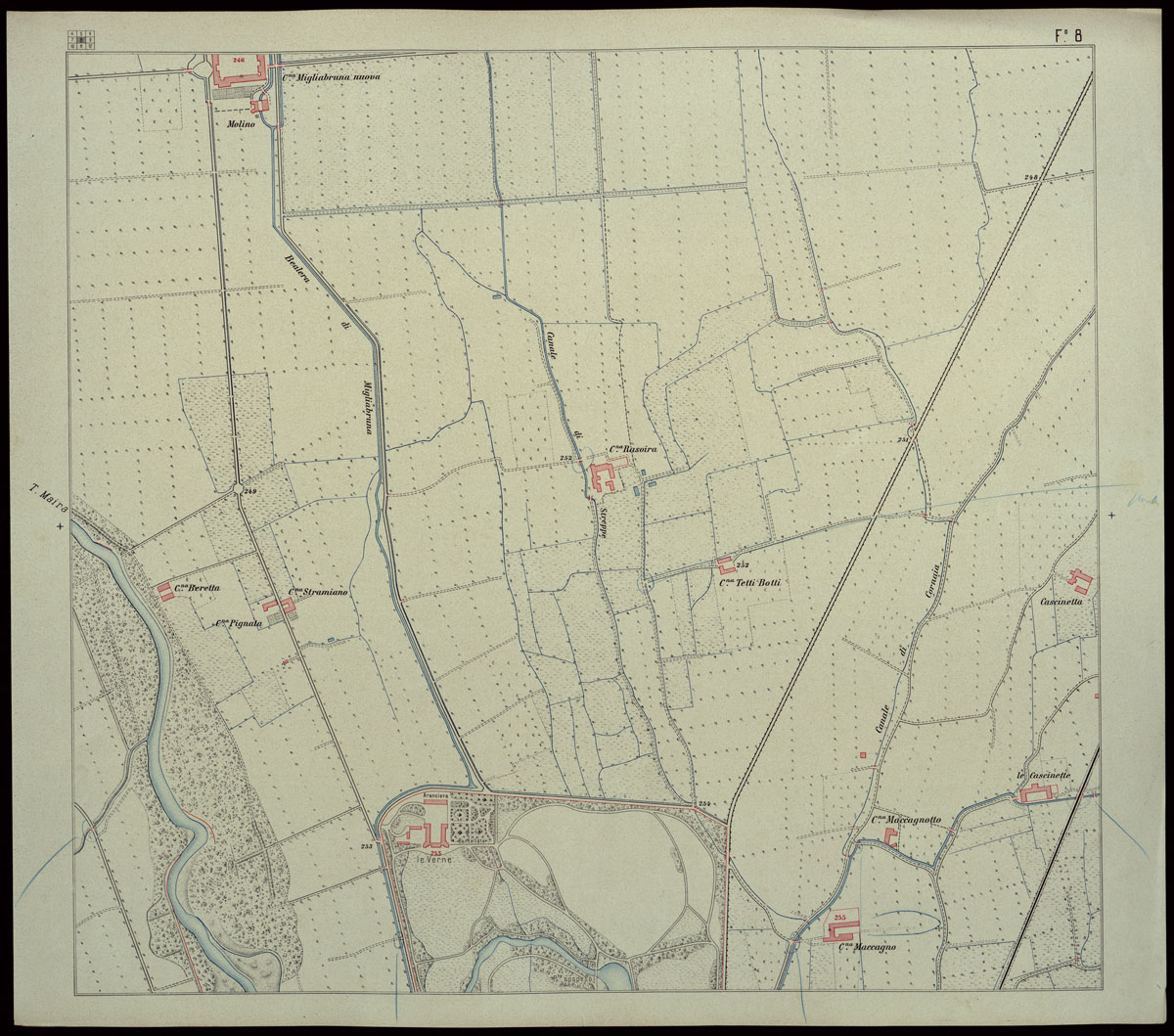 (N:23902) CARTA DEI DINTORNI DI RACCONIGI - FOGLIO 8 (CA003203) Carte e stampe antiche: riproduzione a colori su carta (formato A1)