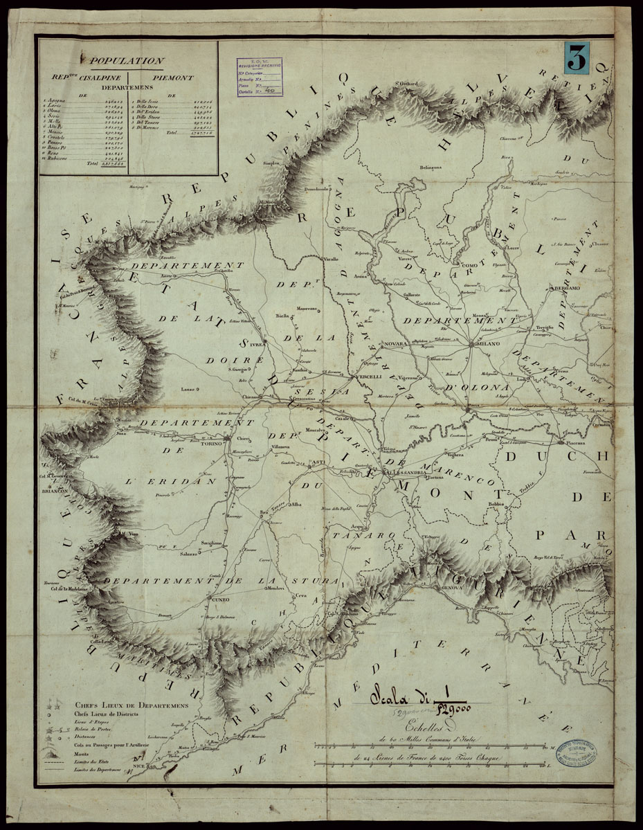 (N:8293) CARTE MILITAIRE DU PIEMONT ET DE LA REPUBLIQUE CISALPINE (CA003232) Carte e stampe antiche: riproduzione a colori su carta (formato A1)