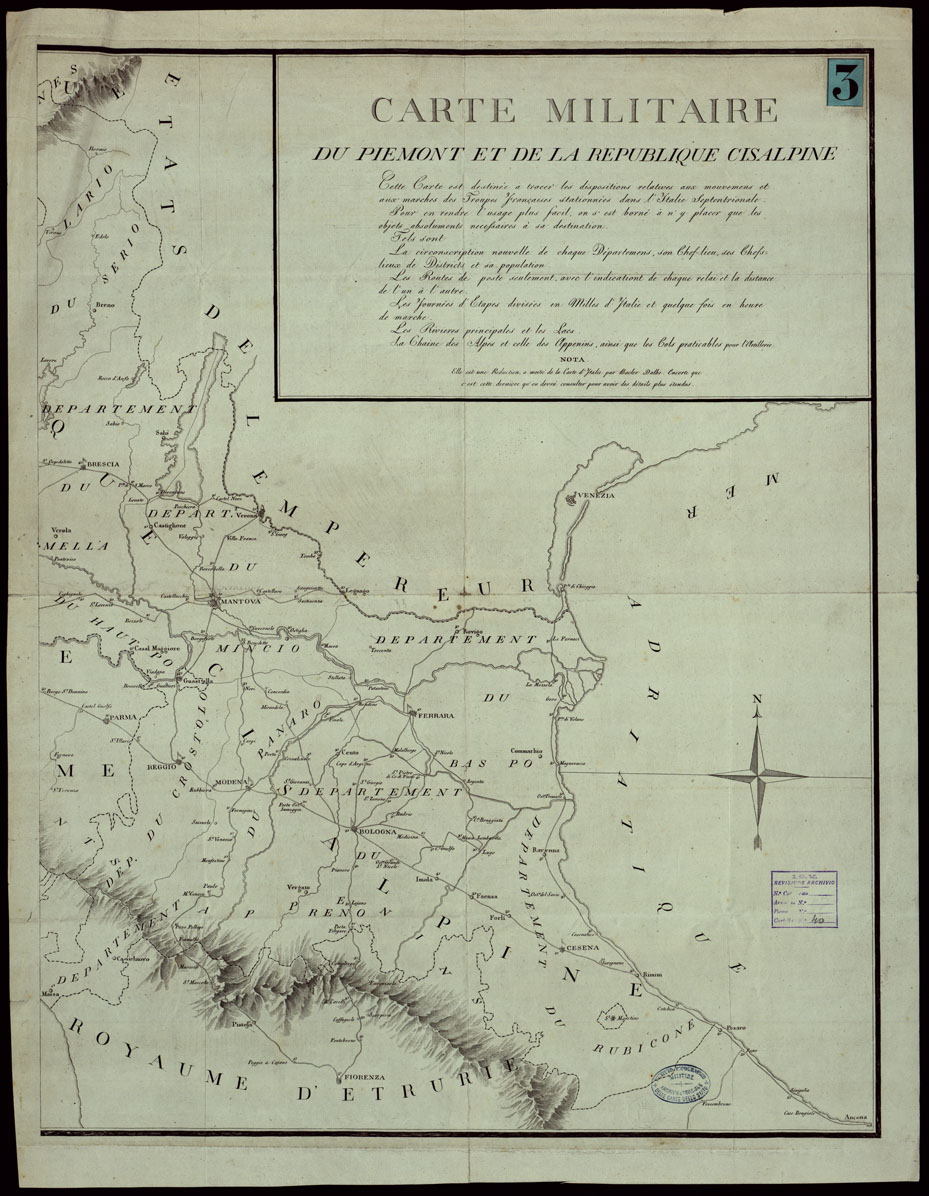 (N:8244) CARTE MILITAIRE DU PIEMONT ET DE LA REPUBLIQUE CISALPINE (CA003233) Carte e stampe antiche: riproduzione a colori su carta (formato A1)