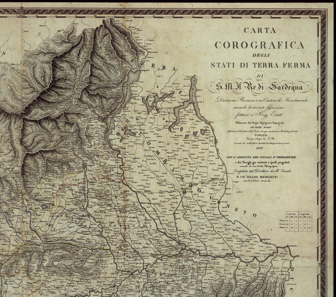 (N:23969) CARTA COROGRAFICA DEGLI STATI DI TERRA FERMA DI S.M. IL RE DI SARDEGNA DIVISA IN PROVINCIE E IN CANTONI DE' MANDAMENTI SECONDO LA RECENTE FISSAZIONE FATTANE CO' REGI EDITTI (CA003238, CA003239, CA003240, CA003241) Carte e stampe antiche: riproduzione a colori su carta (formato A1)