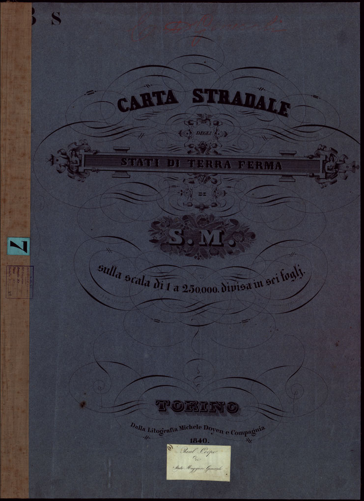 (N:24113) CARTA STRADALE DEGLI STATI DI TERRA FERMA DI S.M. COPERTINA (CA003247) Carte e stampe antiche: riproduzione a colori su carta (formato A1)