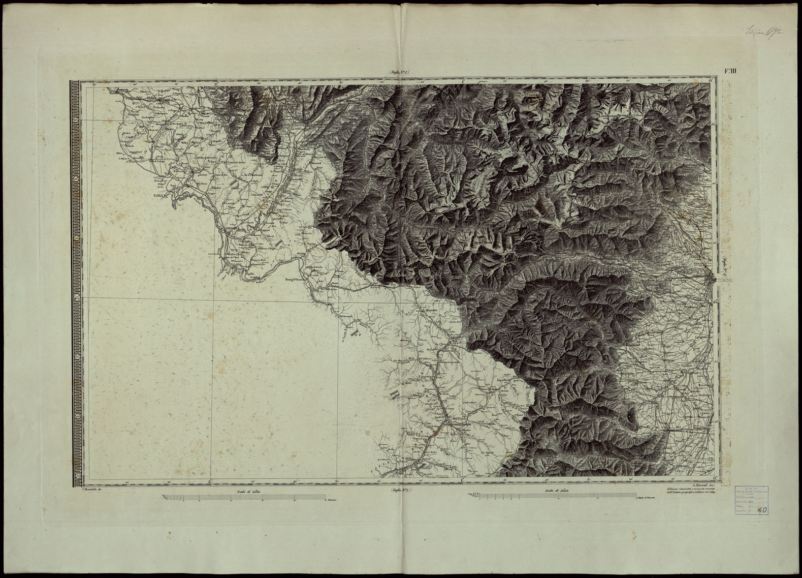 (N:24165) CARTA DEGLI STATI DI SUA MAESTA' SARDA IN TERRAFERMA OPERA DEL REAL CORPO DI STATO MAGGIORE GENERALE INCISA E PUBBLICATA - FOGLIO III. (CA003284) Carte e stampe antiche: riproduzione a colori su carta (formato A1)