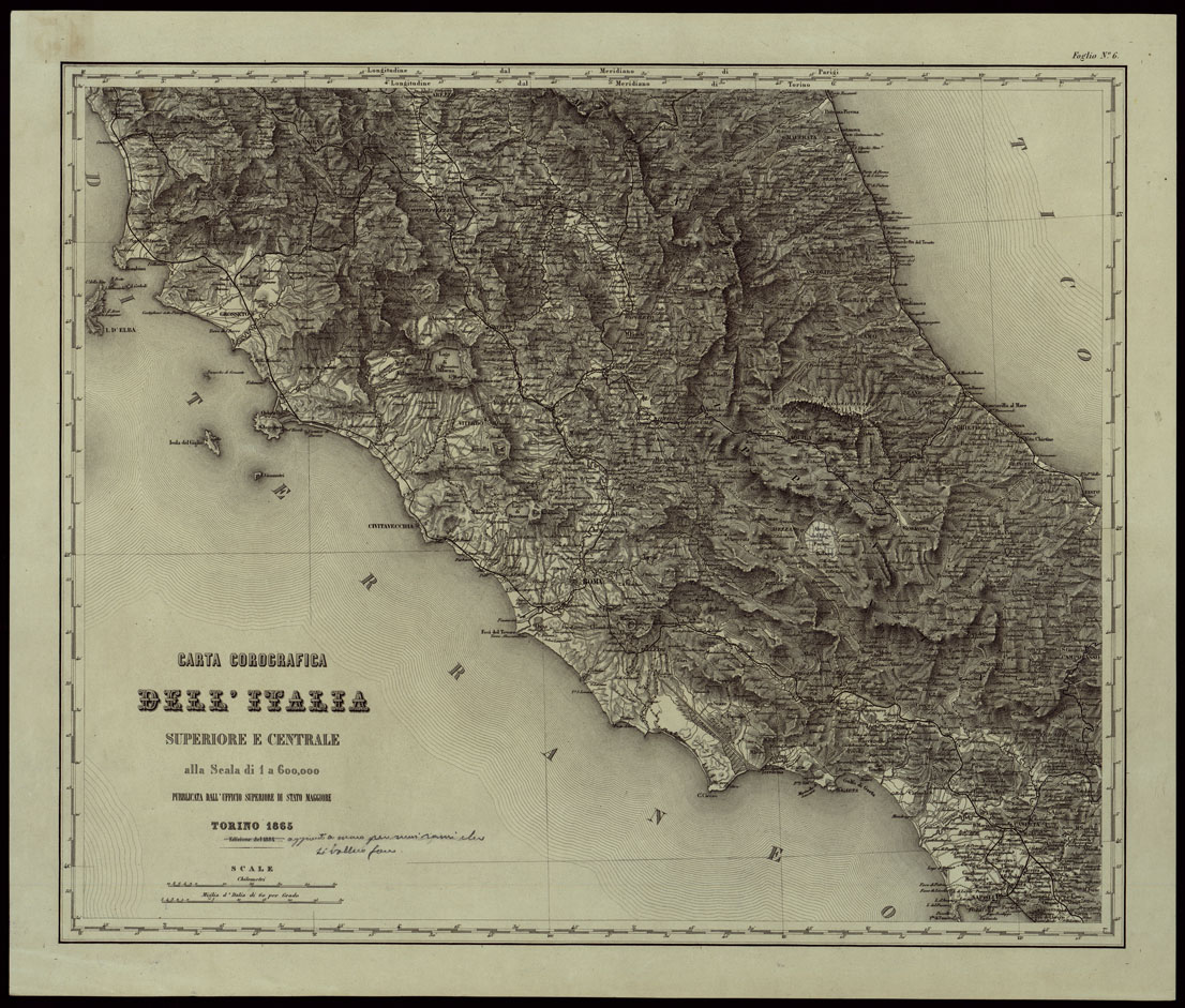 (N:24229) CARTA COROGRAFICA DELL'ITALIA SUPERIORE E CENTRALE ALLA SCALA DI 1 A 600.000 PUBBLICATA DALL'UFFICIO SUPERIORE DI STATO MAGGIORE - FOGLIO 6 (CA003310) Carte e stampe antiche: riproduzione a colori su carta (formato A1)