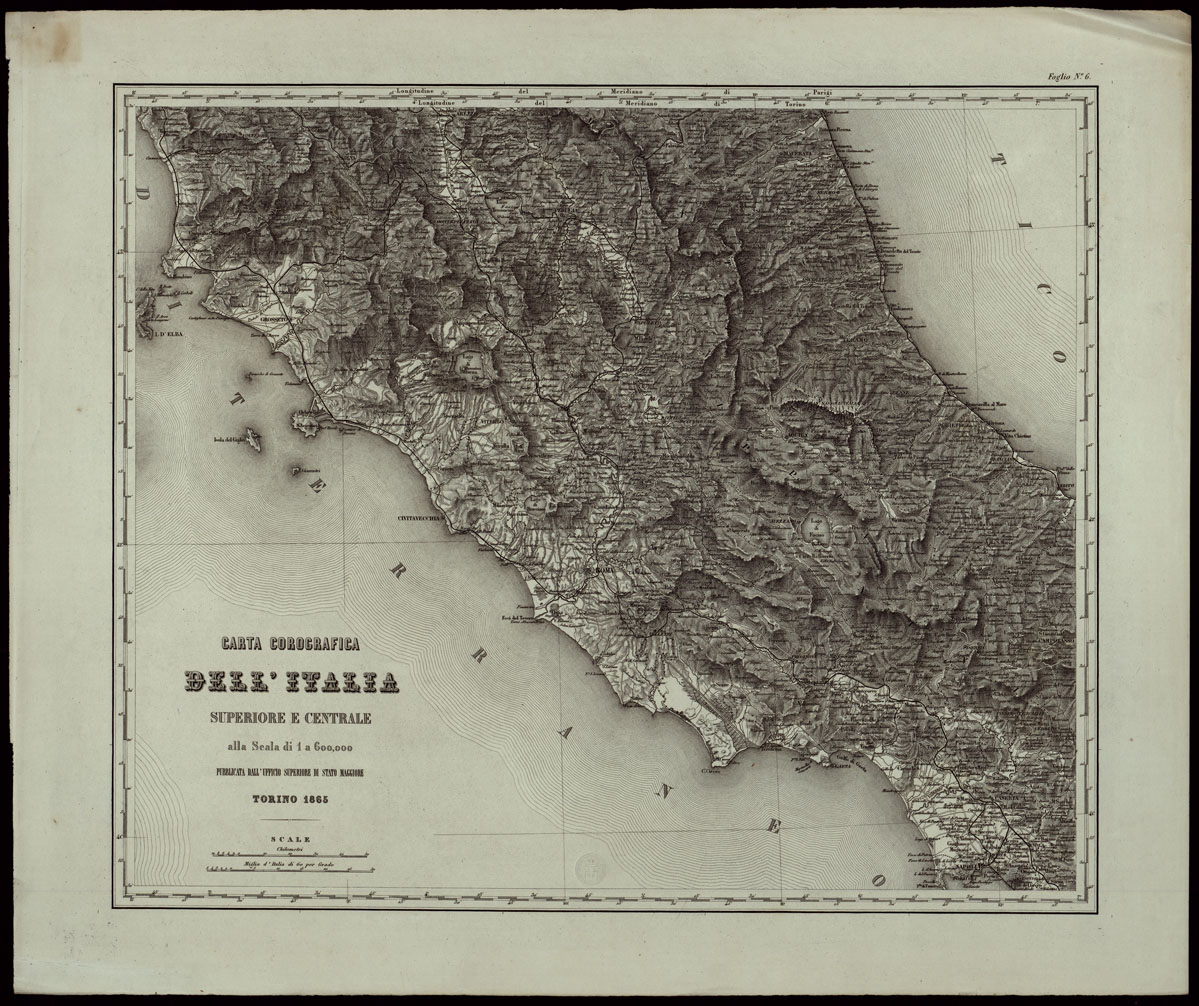 (N:24233) CARTA COROGRAFICA DELL'ITALIA SUPERIORE E CENTRALE ALLA SCALA DI 1 A 600.000 PUBBLICATA DALL'UFFICIO SUPERIORE DI STATO MAGGIORE - FOGLIO 6 (CA003316) Carte e stampe antiche: riproduzione a colori su carta (formato A1)
