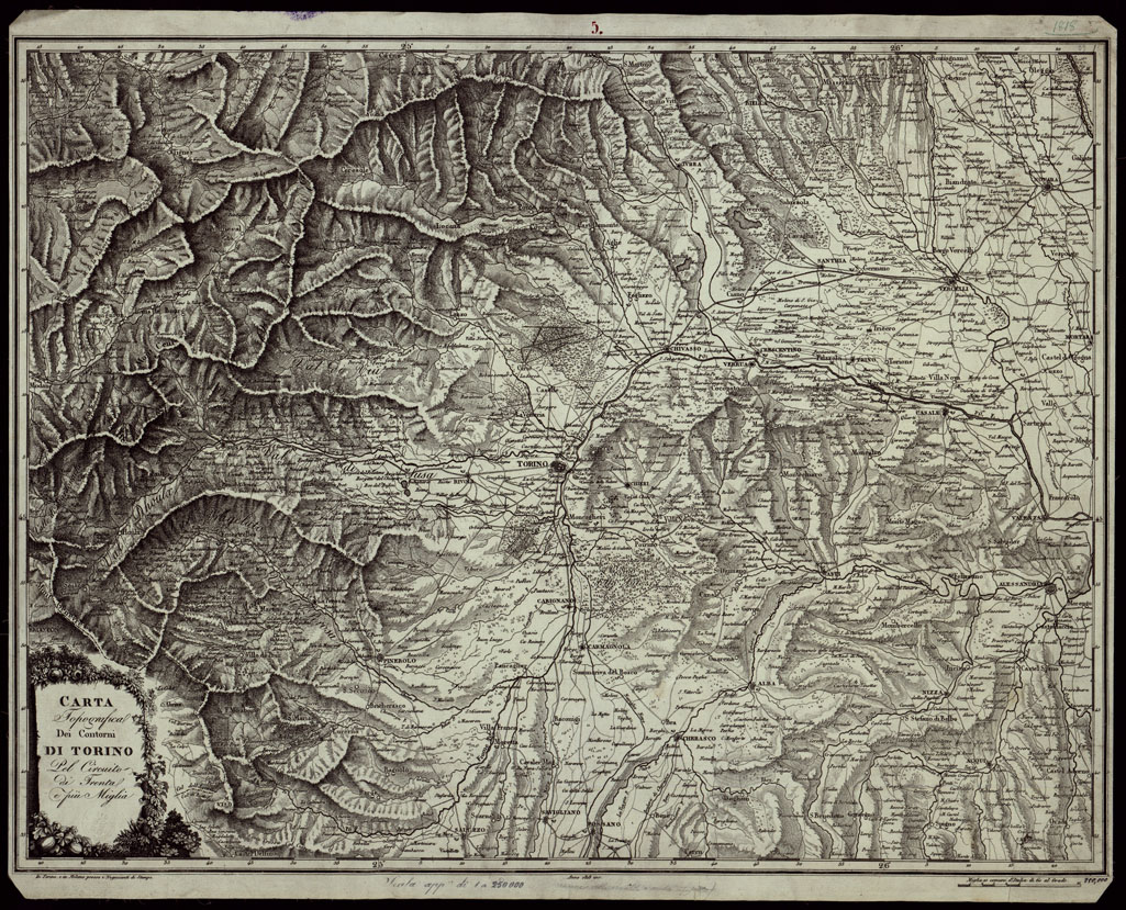 (N:767) CARTA TOPOGRAFICA DEI CONTORNI DI TORINO PEL CIRCUITODI di TRENTA E PIU'MIGLIA. (CA003383) Carte e stampe antiche: riproduzione a colori su carta (formato A1)