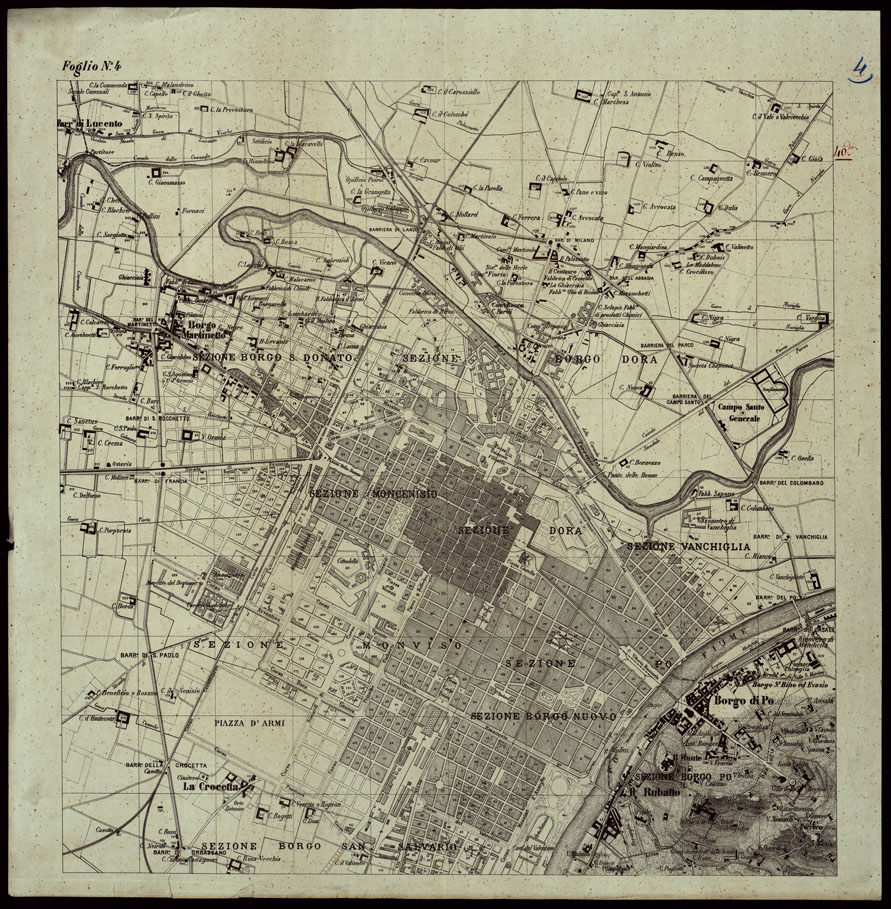 (N:8649) CARTA TOPOGRAFICA DEL TERRITORIO DEL COMUNE DI TORINO COMPILATA DA CIVICO UFFICIO D'ARTE ALLA SCALA DI 1:10.000 DIVISA IN SETTE FOGLI. EDITA NEL 1879 A SPESE DEL MUNICIPIO TORINO PRESSO L'EDITORE G.B. MAGGI PROVV.RE DI STAMPE DI S.M. - FOGLIO 4 (CA003426) Carte e stampe antiche: riproduzione a colori su carta (formato A1)