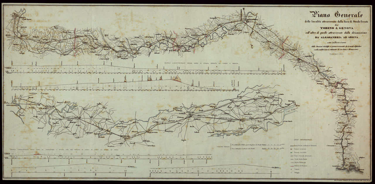 (N:6058) PIANO GENERALE DELLE LOCALITA' ATTRAVERSATE DALLA LINEA DI STRADA FERRATA DA TORINO A GENOVA COLL'ALTRO DI QUELLE ATTRAVERSATE DALLA DIRAMAZIONE DA ALESSANDRIA AD ARONA CON INDICAZIONE DELLE STAZIONIi. (CA003464) Carte e stampe antiche: riproduzione a colori su carta (formato A1)