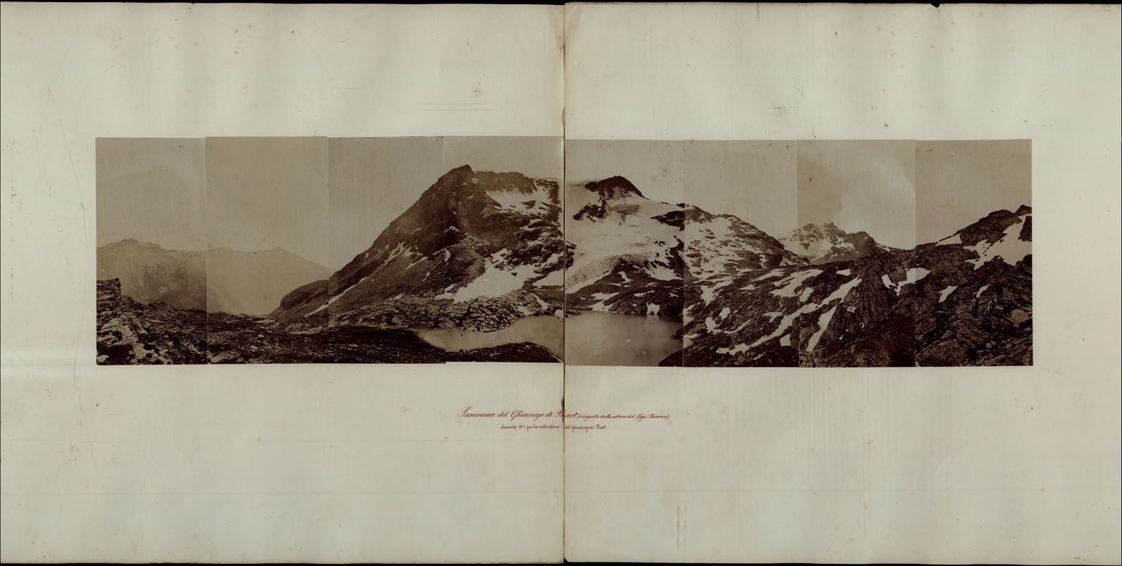 (N:23984) TRENTADUE PANORAMI FOTOGRAFICI ESEGUITI DAL TENENTE DI STATO MAGGIORE SIG. MANZI NEL 1876, PER STUDI SULLA FOTOTOPOGRAFIA - PANORAMA DEL GHIACCIAJO DI BART (ESEGUITO DALLE ALTURE DEL LAGO BIANCO) ELEMENTO N.1 PER LA COSTITUZIONE DE GHIACCIAJO DI BART. (CA003472) Carte e stampe antiche: riproduzione a colori su carta (formato A1)