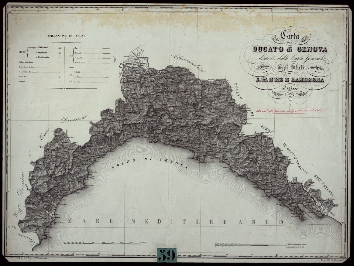 (N:1842) CARTA DEL DUCATO di GENOVA DESUNTA DALLA CARTA GENERALE DEGLI STATI S.M. IL RE DI SARDEGNA AL 1 250000. (CA003514) Carte e stampe antiche: riproduzione a colori su carta (formato A1)