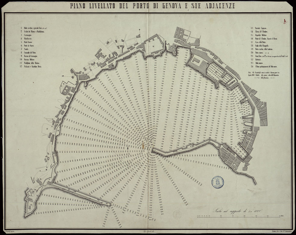 (N:13339) PIANO LIVELLATO DEL PORTO DI GENOVA E SUE ADIACENZE (CA003547) Carte e stampe antiche: riproduzione a colori su carta (formato A1)