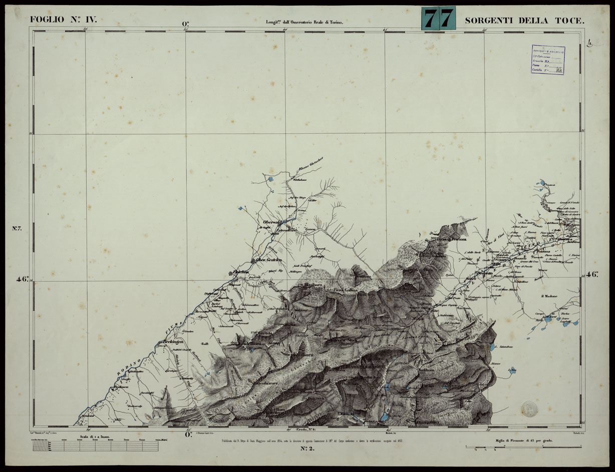 (N:24034) CARTA TOPOGRAFICA DEGLI STATI IN TERRAFERMA DI S.M. IL RE DI SARDEGNA ALLA SCALA DI 1A 50.000. OPERA DEL CORPO REALE DELLO STATO MAGGIORE - FOGLIO N.IV SORGENTI DELLA TOCE (CA003595) Carte e stampe antiche: riproduzione a colori su carta (formato A1)
