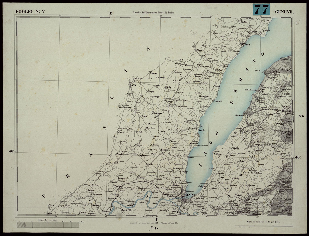 (N:24035) CARTA TOPOGRAFICA DEGLI STATI IN TERRAFERMA DI S.M. IL RE DI SARDEGNA ALLA SCALA DI 1A 50.000. OPERA DEL CORPO REALE DELLO STATO MAGGIORE - FOGLIO N.V GENEVE (CA003596) Carte e stampe antiche: riproduzione a colori su carta (formato A1)