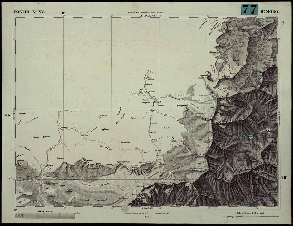(N:24044) CARTA TOPOGRAFICA DEGLI STATI IN TERRAFERMA DI S.M. IL RE DI SARDEGNA ALLA SCALA DI 1A 50.000. OPERA DEL CORPO REALE DELLO STATO MAGGIORE - FOGLIO N.XV MONTE MORO (CA003605) Carte e stampe antiche: riproduzione a colori su carta (formato A1)