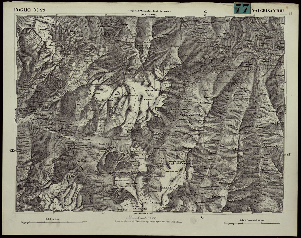 (N:24057) CARTA TOPOGRAFICA DEGLI STATI IN TERRAFERMA DI S.M. IL RE DI SARDEGNA ALLA SCALA DI 1A 50.000. OPERA DEL CORPO REALE DELLO STATO MAGGIORE - FOGLIO N.29 VALGRISANCHE (CA003618) Carte e stampe antiche: riproduzione a colori su carta (formato A1)