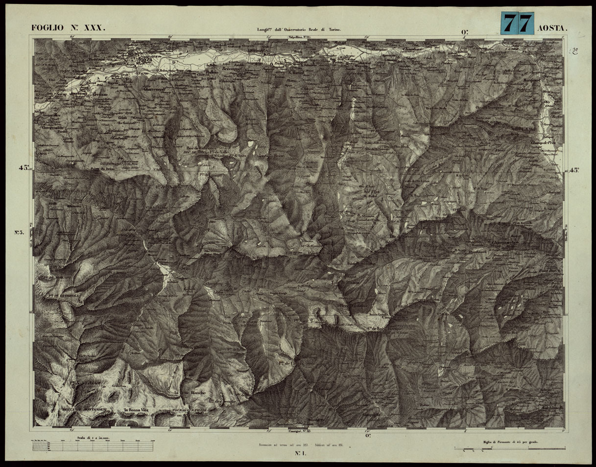 (N:24058) CARTA TOPOGRAFICA DEGLI STATI IN TERRAFERMA DI S.M. IL RE DI SARDEGNA ALLA SCALA DI 1A 50.000. OPERA DEL CORPO REALE DELLO STATO MAGGIORE - FOGLIO N.XXX AOSTA (CA003619) Carte e stampe antiche: riproduzione a colori su carta (formato A1)