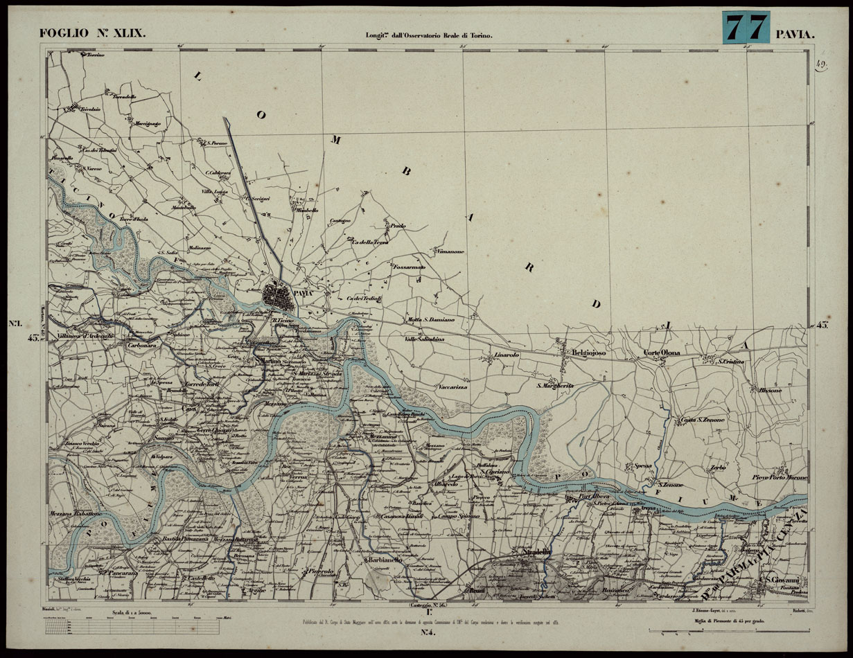 (N:24078) CARTA TOPOGRAFICA DEGLI STATI IN TERRAFERMA DI S.M. IL RE DI SARDEGNA ALLA SCALA DI 1A 50.000. OPERA DEL CORPO REALE DELLO STATO MAGGIORE - FOGLIO N.XLIX  PAVIA (CA003638) Carte e stampe antiche: riproduzione a colori su carta (formato A1)