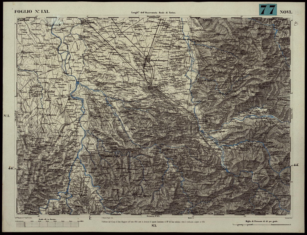 (N:24089) CARTA TOPOGRAFICA DEGLI STATI IN TERRAFERMA DI S.M. IL RE DI SARDEGNA ALLA SCALA DI 1A 50.000. OPERA DEL CORPO REALE DELLO STATO MAGGIORE - FOGLIO N.LXI  NOVI (CA003649) Carte e stampe antiche: riproduzione a colori su carta (formato A1)