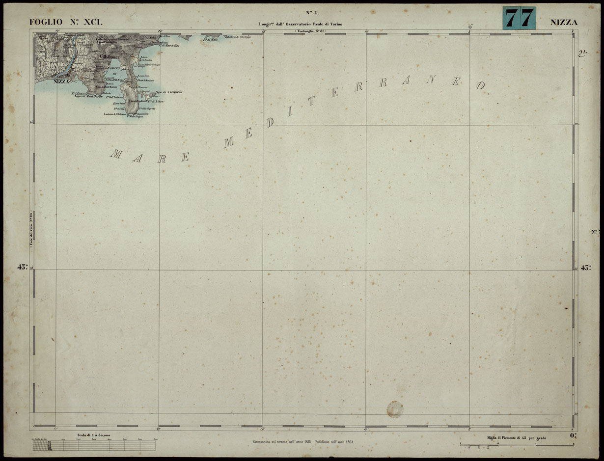(N:24131) CARTA TOPOGRAFICA DEGLI STATI IN TERRAFERMA DI S.M. IL RE DI SARDEGNA ALLA SCALA DI 1A 50.000. OPERA DEL CORPO REALE DELLO STATO MAGGIORE - FOGLIO N.XCI NIZZA (CA003679) Carte e stampe antiche: riproduzione a colori su carta (formato A1)