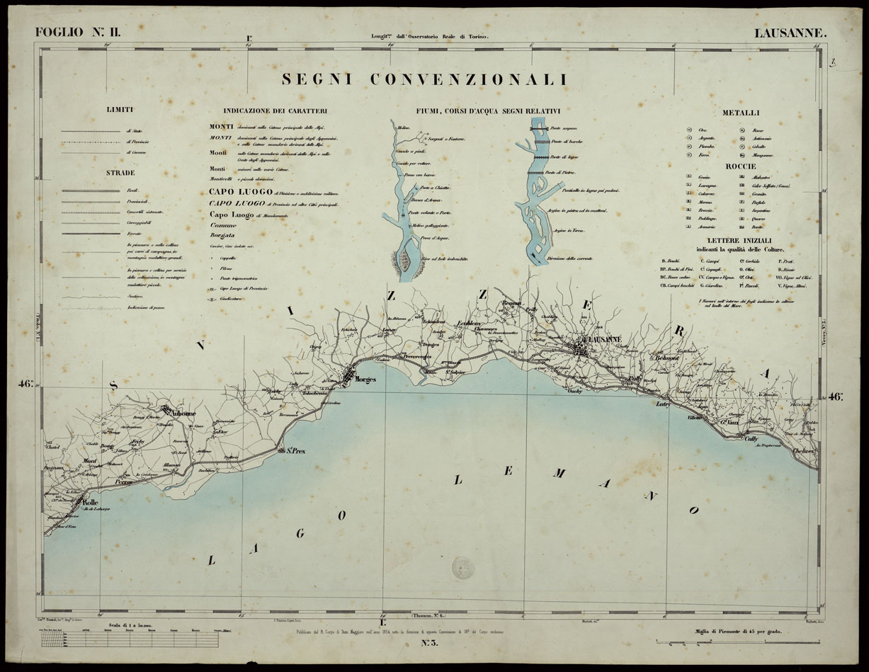 (N:24135) CARTA TOPOGRAFICA DEGLI STATI IN TERRAFERMA DI S.M. IL RE DI SARDEGNA ALLA SCALA DI 1A 50.000 OPERA DEL CORPO REALE DELLO STATO MAGGIORE RIVEDUTI E CORRETTI - SEGNI CONVENZIONALI (CA003681) Carte e stampe antiche: riproduzione a colori su carta (formato A1)