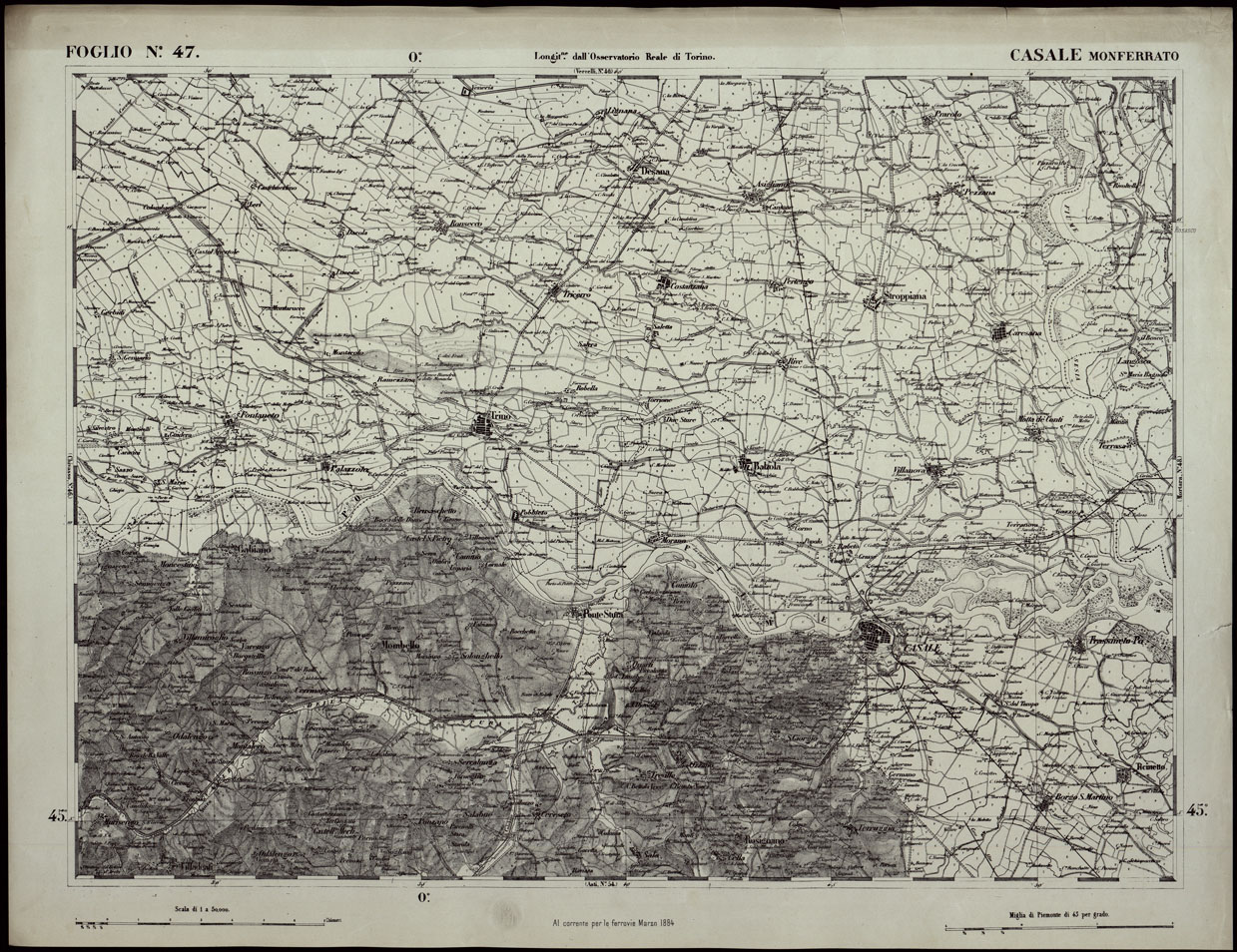(N:24179) CARTA TOPOGRAFICA DEGLI STATI IN TERRAFERMA DI S.M. IL RE DI SARDEGNA ALLA SCALA DI 1A 50.000 OPERA DEL CORPO REALE DELLO STATO MAGGIORE RIVEDUTI E CORRETTI - FOGLIO N. 47 CASALE MONFERRATO (CA003697) Carte e stampe antiche: riproduzione a colori su carta (formato A1)