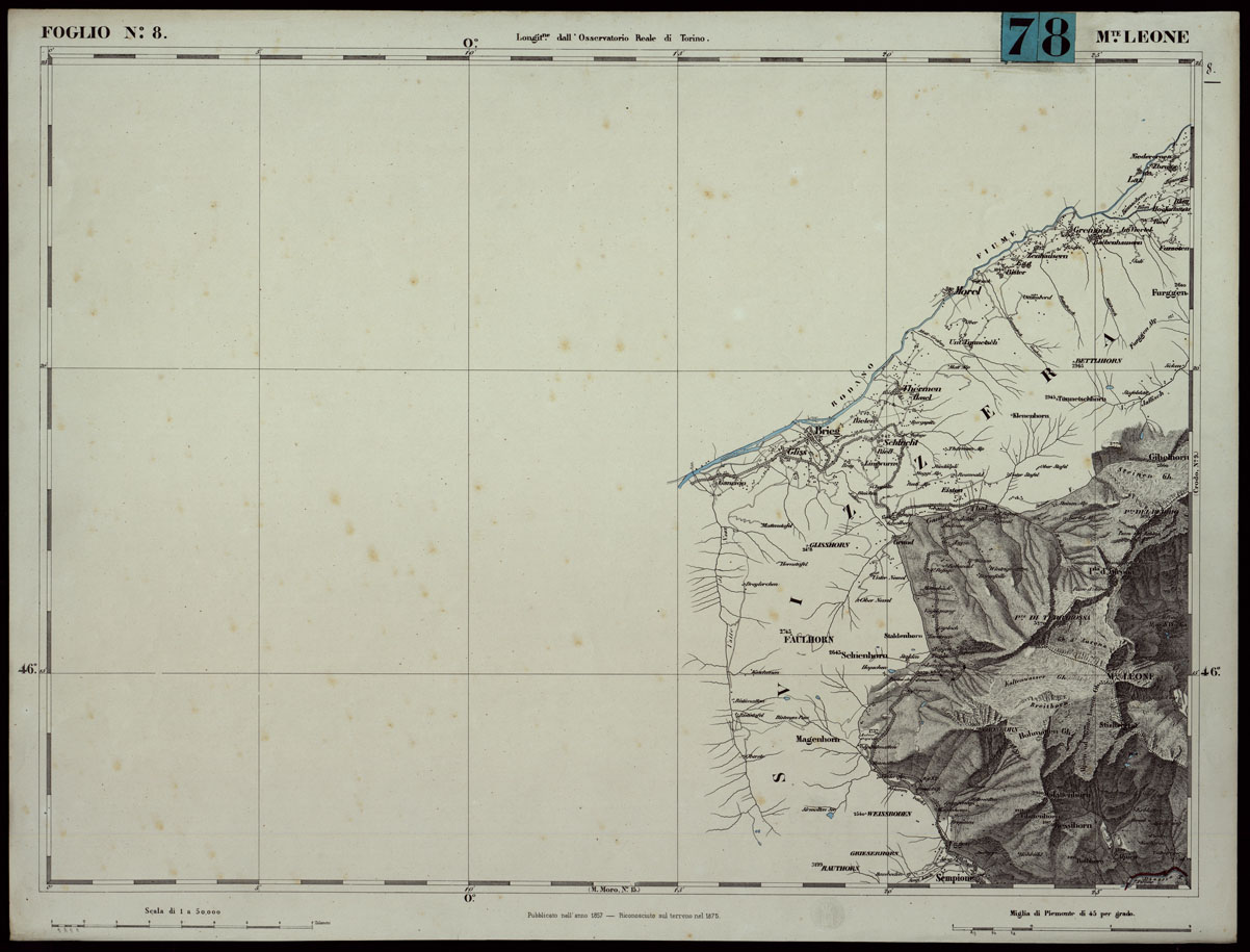 (N:24248) CARTA TOPOGRAFICA DEGLI STATI IN TERRAFERMA DI S.M. IL RE DI SARDEGNA ALLA SCALA DI 1.A 50.000. OPERA DEL CORPO REALE DELLO STATO MAGGIORE - FOGLIO N.8. MONTE LEONE + DOCUMENTAZIONE DI AGGIORNAMENTO (CA003732, CA003733) Carte e stampe antiche: riproduzione a colori su carta (formato A1)