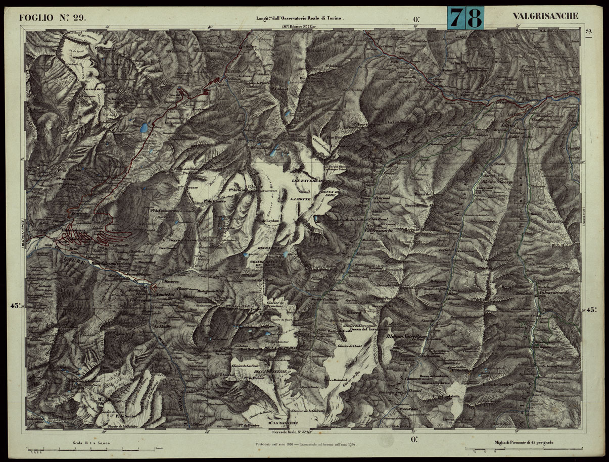 (N:24268) CARTA TOPOGRAFICA DEGLI STATI IN TERRAFERMA DI S.M. IL RE DI SARDEGNA ALLA SCALA DI 1.A 50.000. OPERA DEL CORPO REALE DELLO STATO MAGGIORE - FOGLIO N.29. VALGRISANCHE (CA003765) Carte e stampe antiche: riproduzione a colori su carta (formato A1)