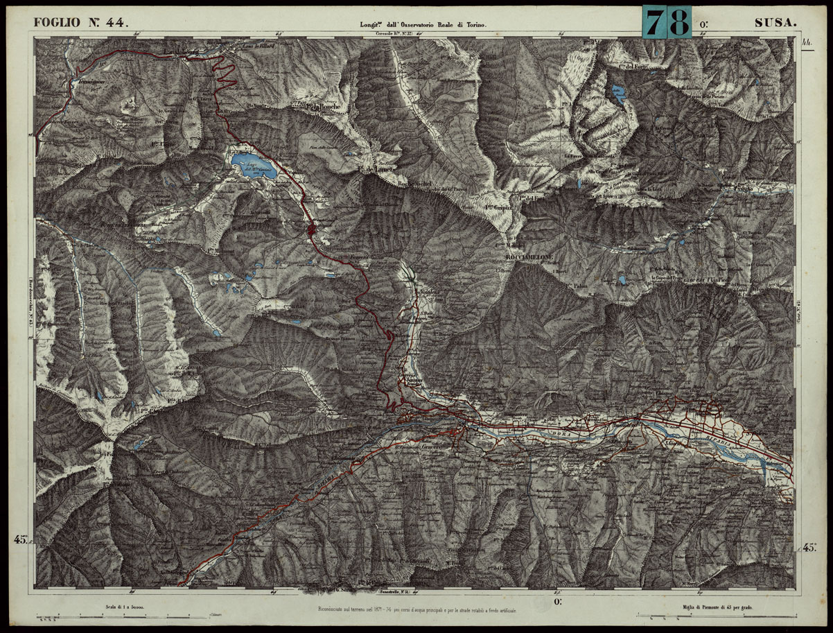 (N:24284) CARTA TOPOGRAFICA DEGLI STATI IN TERRAFERMA DI S.M. IL RE DI SARDEGNA ALLA SCALA DI 1.A 50.000. OPERA DEL CORPO REALE DELLO STATO MAGGIORE - FOGLIO N.44. SUSA (CA003789) Carte e stampe antiche: riproduzione a colori su carta (formato A1)