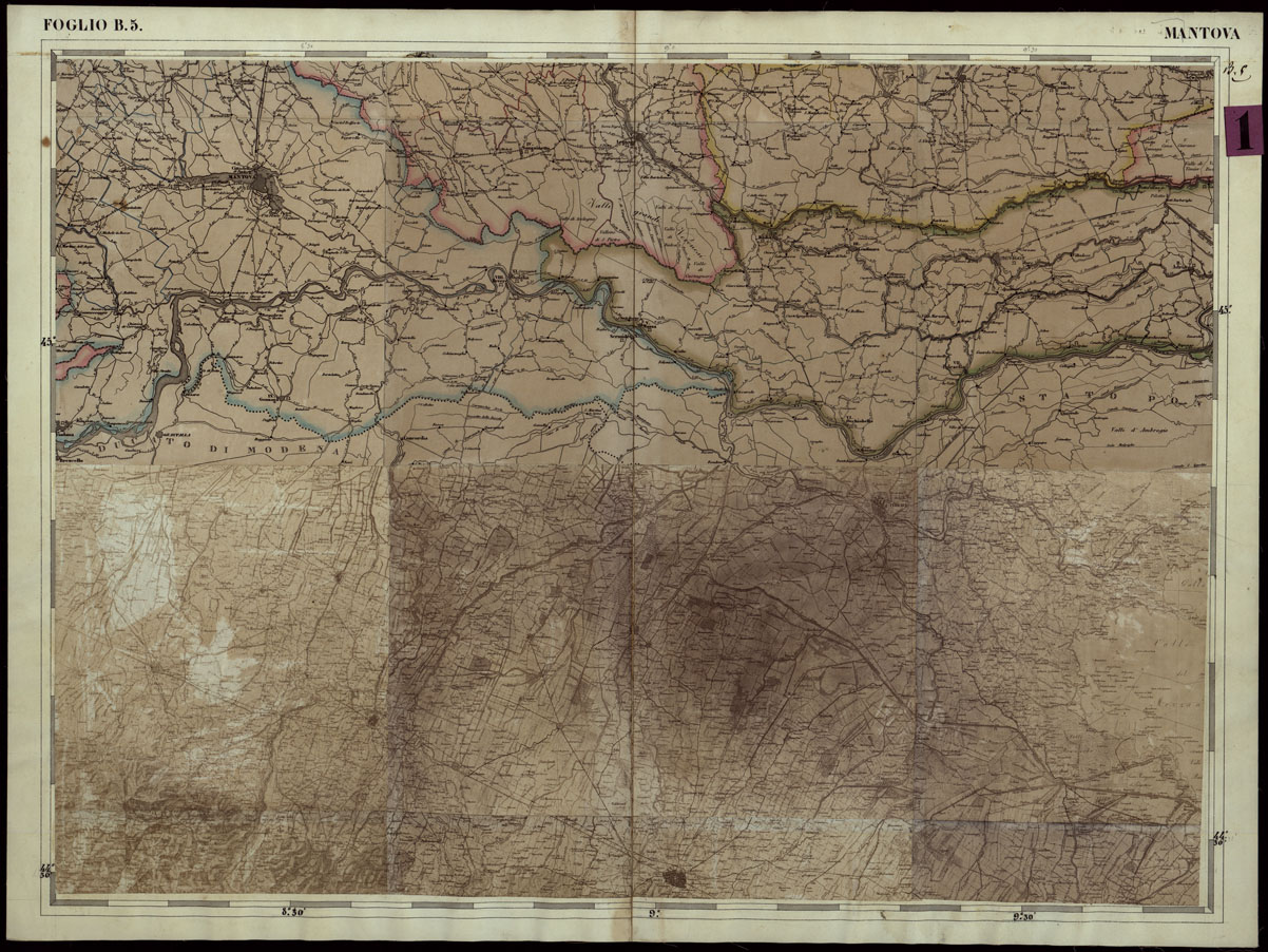 (N:112) CARTA COROGRAFICA DEI VERSANTI SETTENTRIONALI E MERIDIONALI DELLE ALPI RETICHE CARNICHE E GIULIE IN 25 FOGLI - FOGLIO B.5 MANTOVA (CA004008) Carte e stampe antiche: riproduzione a colori su carta (formato A1)