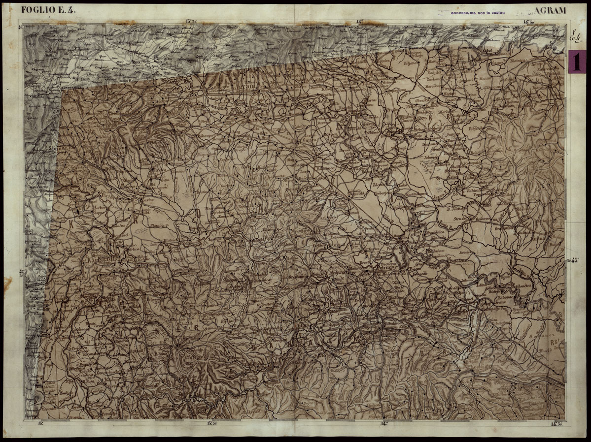(N:127) CARTA COROGRAFICA DEI VERSANTI SETTENTRIONALI E MERIDIONALI DELLE ALPI RETICHE CARNICHE E GIULIE IN 25 FOGLI - FOGLIO E.4 AGRAM (CA004023) Carte e stampe antiche: riproduzione a colori su carta (formato A1)