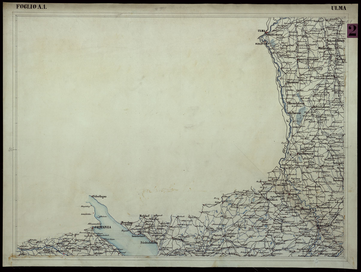 (N:24774) CARTA COROGRAFICA DEI VERSANTI SETTENTRIONALI E MERIDIONALI DELLE ALPI RETICHE, CARNICHE E GIULIE - Foglio A.1 Ulma (CA004025) Carte e stampe antiche: riproduzione a colori su carta (formato A1)