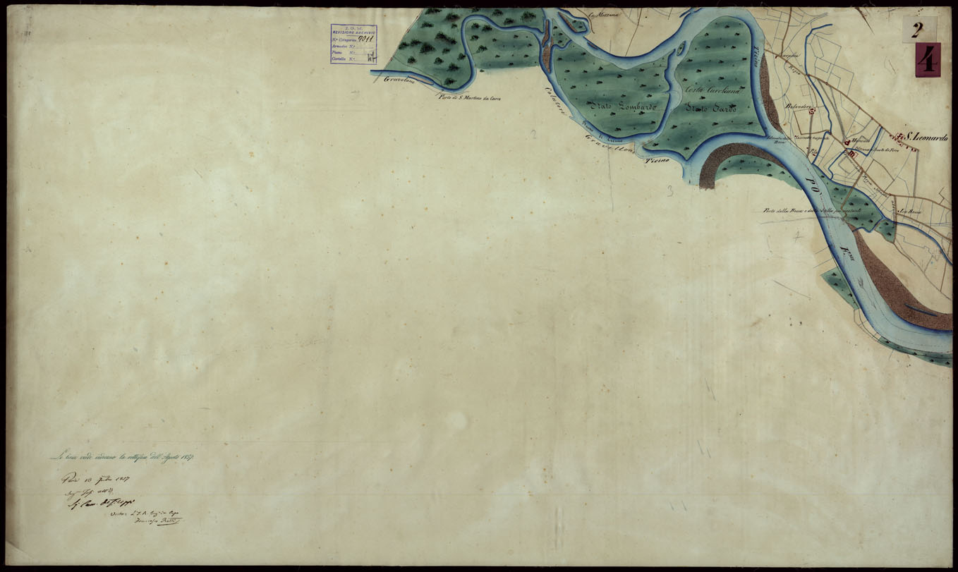 (N:9167) Corografia del fiume Po dalla confluenza del Ticino al Mare Adriatico, col riferimento ai fogli parziali della Carta Generale -Tavola 2 (CA004045) Carte e stampe antiche: riproduzione a colori su carta (formato A1)