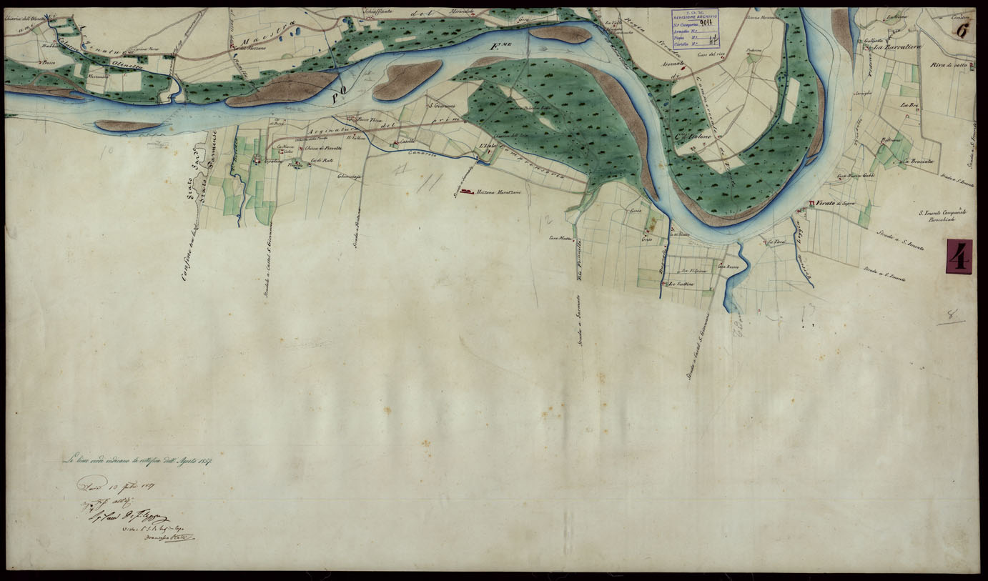 (N:9199) Corografia del fiume Po dalla confluenza del Ticino al Mare Adriatico, col riferimento ai fogli parziali della Carta Generale -Tavola 6 (CA004049) Carte e stampe antiche: riproduzione a colori su carta (formato A1)
