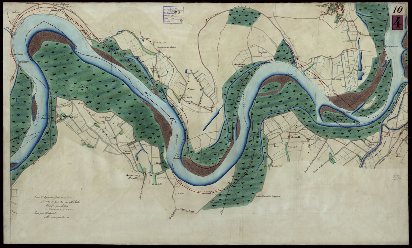 (N:9158) Corografia del fiume Po dalla confluenza del Ticino al Mare Adriatico, col riferimento ai fogli parziali della Carta Generale -Tavola 10 (CA004053) Carte e stampe antiche: riproduzione a colori su carta (formato A1)