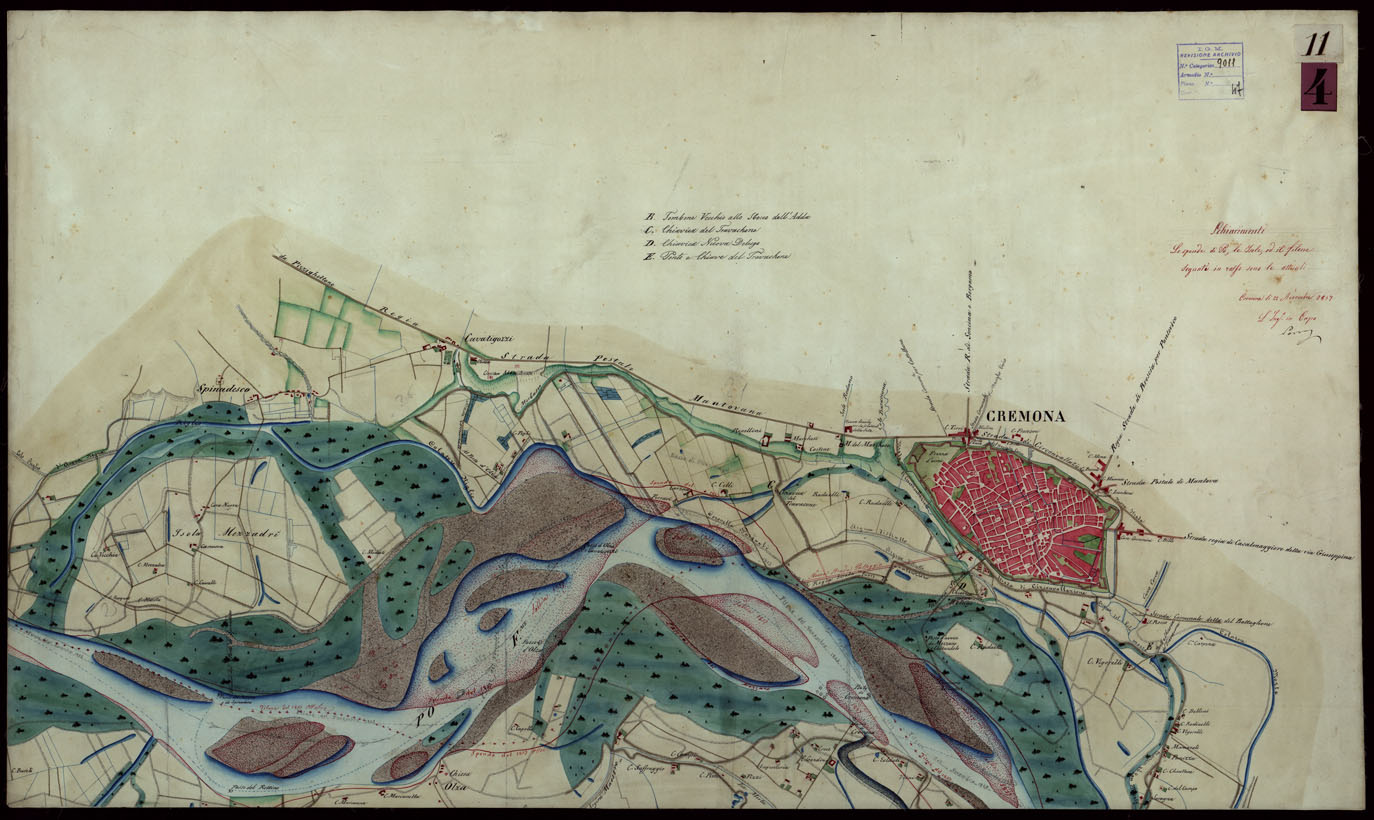 (N:9159) Corografia del fiume Po dalla confluenza del Ticino al Mare Adriatico, col riferimento ai fogli parziali della Carta Generale -Tavola 11 (CA004054) Carte e stampe antiche: riproduzione a colori su carta (formato A1)