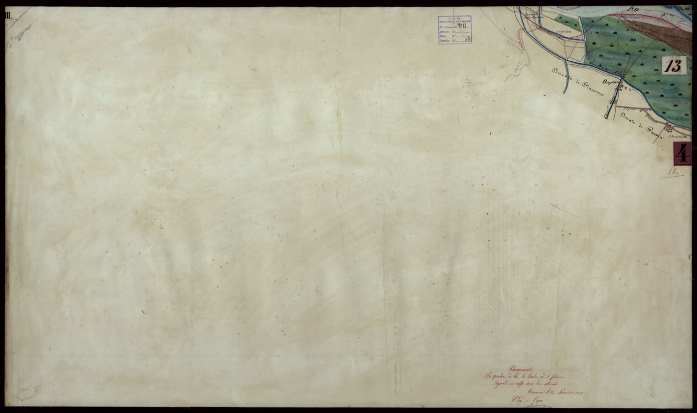 (N:9161) Corografia del fiume Po dalla confluenza del Ticino al Mare Adriatico, col riferimento ai fogli parziali della Carta Generale - Tavola 13 (CA004056) Carte e stampe antiche: riproduzione a colori su carta (formato A1)