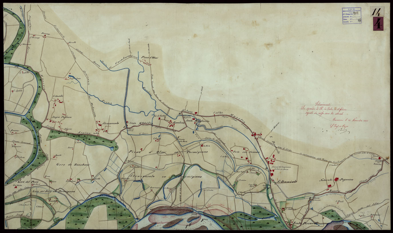 (N:9162) Corografia del fiume Po dalla confluenza del Ticino al Mare Adriatico, col riferimento ai fogli parziali della Carta Generale -Tavola 14 (CA004057) Carte e stampe antiche: riproduzione a colori su carta (formato A1)