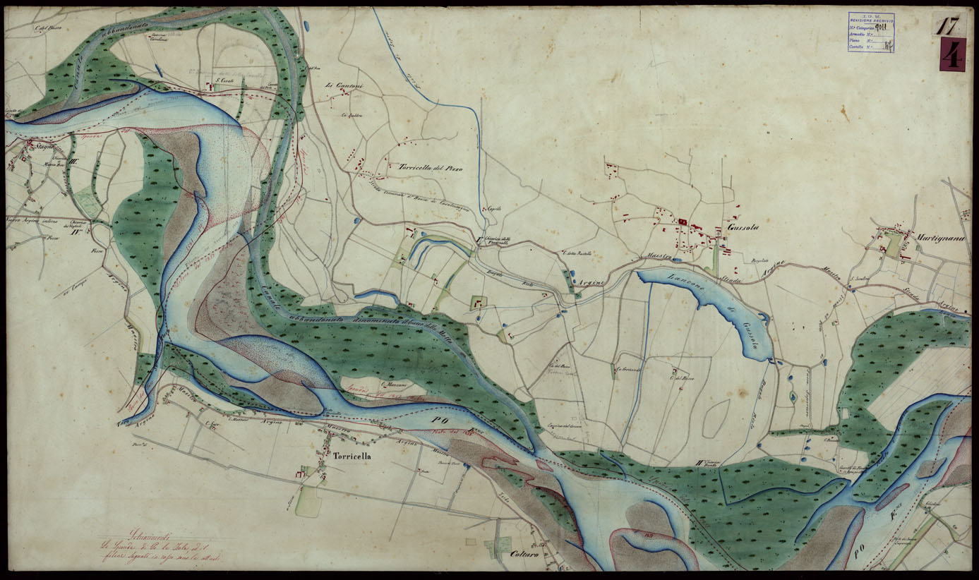 (N:9203) Corografia del fiume Po dalla confluenza del Ticino al Mare Adriatico, col riferimento ai fogli parziali della Carta Generale -Tavola 17 (CA004060) Carte e stampe antiche: riproduzione a colori su carta (formato A1)