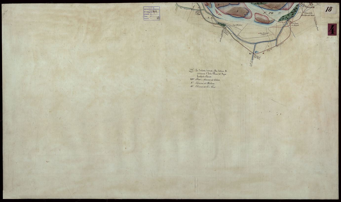 (N:9165) Corografia del fiume Po dalla confluenza del Ticino al Mare Adriatico, col riferimento ai fogli parziali della Carta Generale -Tavola 18 (CA004061) Carte e stampe antiche: riproduzione a colori su carta (formato A1)